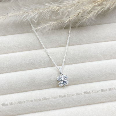 Dây Chuyền Bạc 925 Cỏ 4 Lá Đính Đá Bạc Hiểu Minh DMD543 