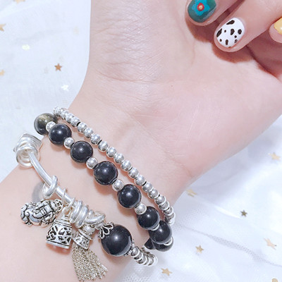 Vòng 3 line đá thạch anh tóc đen phối tỳ hưu mệnh thủy, mộc - Ngọc Quý Gemstones