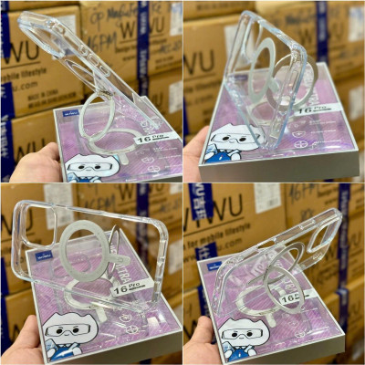 Ốp lưng cho iPhone 16 Pro Max - 16 Pro - 16 Plus - 16 hiệu WI WU MCC-201 nhựa cứng trong viền dẻo + vòng nam châm kiêm giá đỡ - Hàng chính hãng