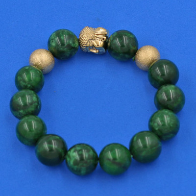 Chuỗi đeo tay Cẩm Thạch Sơn Thủy 14 ly - Vòng tay Phật A Di Đà hạt inox VCTDNNLVHB14 - hợp mệnh Mộc, mệnh Hỏa - Vòng đeo tay size lớn