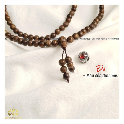 Vòng tay Chuỗi Tràng Hạt 216 4mm Trầm Sánh Chìm MIX Bạc S925 CHARM (Đỏ) - Trầm Hương Tự Nhiên