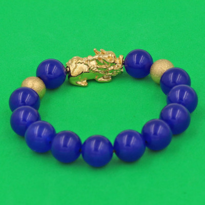 Vòng đeo tay Thạch Anh Tím 12 ly - cẩn Tỳ Hưu Phong Thủy inox vàng VTAITHHBV12 - hợp mệnh Hỏa, mệnh Thổ