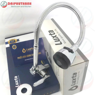 Vòi Bếp Vòi Rửa Chén Bát Lạnh Gắn Tường Inox mạ Crome LUXTA L3106T3B - Vòi âm tường thân uốn dẻo, tăng áp 2 chế độ