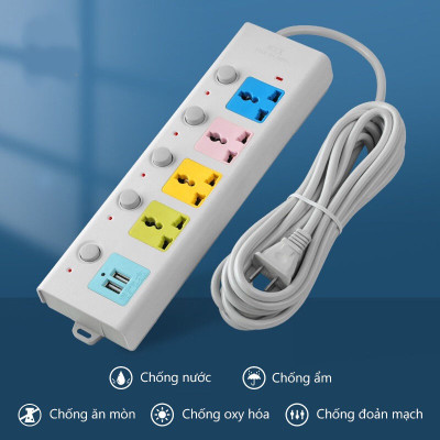  Phích cắm điện, Ổ cắm điện Tiêu chuẩn, Chống Cháy Chịu Nhiệt Cao phích cắm điện Ba mắt Phích cắm Trailer 7 cách 2 USB sạc Cáp 3 mét 5 mét Cáp dày 100%