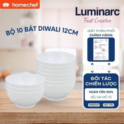 Bộ 6 bát (chén) cơm thủy tinh Luminarc Diwali 12cm N3973*6, dùng lò vi sóng, máy rửa bát | Hàng chính hãng