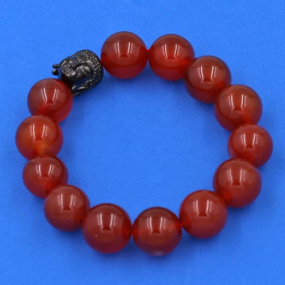 Vòng đeo tay mã não đỏ 14 ly cẩn hạt Phật A Di Đà inox đen VMNONLE14 - hợp mệnh Hỏa, mệnh Thổ