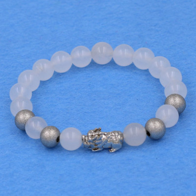 Chuỗi đeo tay thạch anh trắng 8 ly - cẩn Tỳ Hưu inox bạc VTATTHTB8 + hộp nhung - hợp mệnh Kim, mệnh Thủy