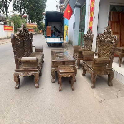 Bộ Bàn Ghế Hoàng Gia Gỗ Mun Đuôi Công