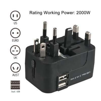 Ổ cắm du lịch CF071, 2 cổng siêu tiện lợi, cốc chuyển đổi dành cho du lịch quốc tế - Hàng chính hãng