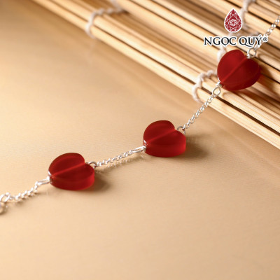 Lắc bạc trái tim mã não đỏ 12mm mệnh hỏa, thổ - Ngọc Qúy Gemstones