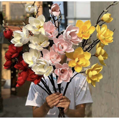 Hoa mộc lan giả - 1 cành 6 bông - Độ dài 130cm - Cây giả, hoa lụa Decor trang trí nhà cửa