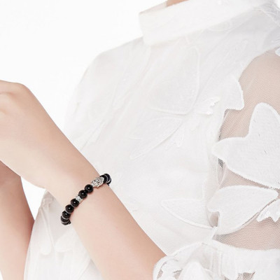 Vòng Đá Obsidian Phối Charm Phật Bạc 925 Ngọc Quý Gemstones VT57