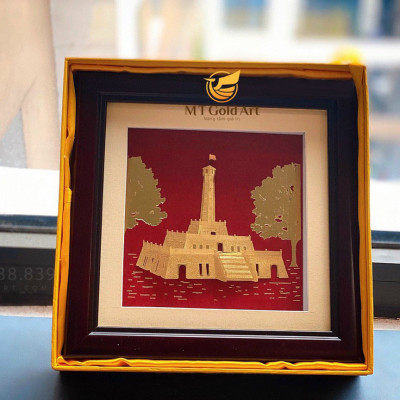 Tranh cột cờ Hà Nội ( 20 x 20cm)  dát vàng MT Gold Art- Hàng chính hãng, trang trí nhà cửa, quà tặng sếp, đối tác, khách hàng.