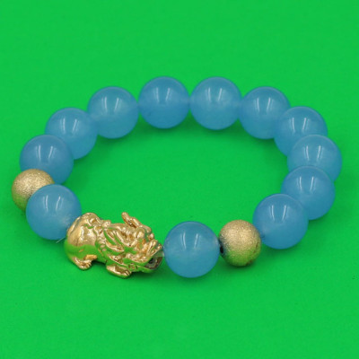 Vòng tay chuỗi hạt Thạch Anh Xanh Biển mix Tỳ Hưu inox vàng 12 ly TH8 - hợp mệnh Mộc, mệnh Thủy