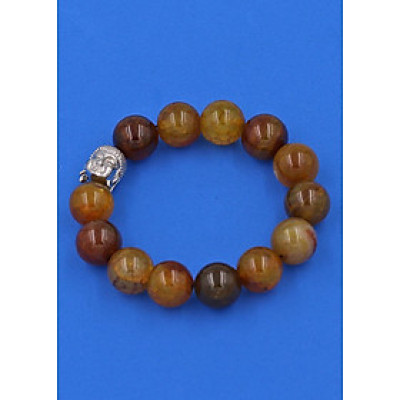 Vòng đeo tay đá Vân Rồng 14 ly cẩn hạt Phật A Di Đà inox bạc VVRNLT14 - hợp mệnh Kim, mệnh Mộc