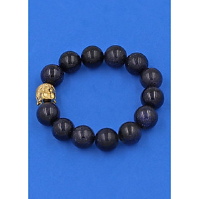 Vòng đeo tay đá Lam Sa 14 ly cẩn hạt Phật A Di Đà inox vàng VLSNLV14