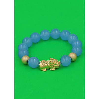 Vòng tay chuỗi hạt Thạch Anh Xanh Biển mix Tỳ Hưu inox vàng 12 ly TH8 - hợp mệnh Mộc, mệnh Thủy
