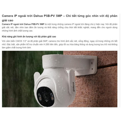 Camera IP PT hồng ngoại không dây 5.0 Megapixel DAHUA DH-P5B-PV - Hàng chính hãng