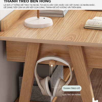 Bàn làm việc, bàn học thiết kế đa năng kèm ngăn kéo và kệ để đồ chất liệu gỗ MDF thương hiệu IGA - GP376