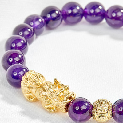 Vòng tay thạch anh tím phối tỳ hưu mạ vàng Ngọc Quý Gemstones