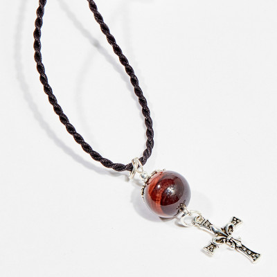 Dây chuyền phong thủy đá mắt hổ nâu đỏ tròn 1.4cm mệnh hỏa , thổ - Ngọc Quý Gemstones