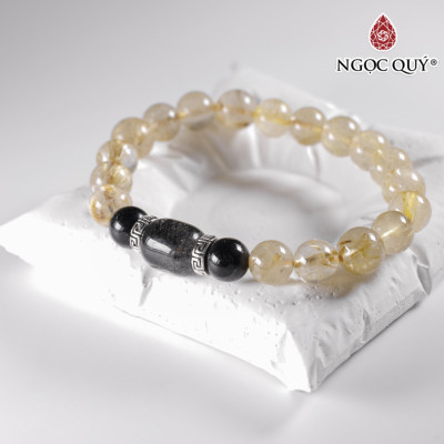 Vòng tay đá thạch anh tóc vàng mix tóc đen mệnh thủy, kim - Ngọc Quý Gemstones