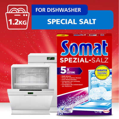 Bộ 2 muối rửa ly chén chuyên dùng cho máy Somat Special Salt 5x - Chính hãng Đức 1,2 Kg