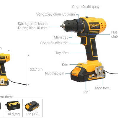 MÁY KHOAN PIN 20V 10MM TOLSEN 87212 - HÀNG CHÍNH HÃNG