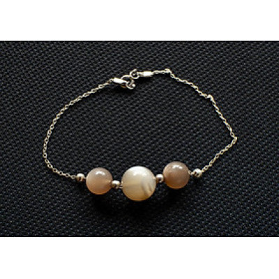 Lắ Tay Phong Thủy Đá Xà Cừ - Hắc Nguyệt Quang Thiên Nhiên Mix Bạc LT006