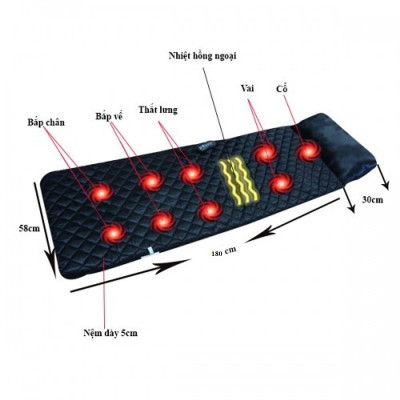 Nệm massage Nhà của mẹ LZ332 với thiết kế 9 motor rung, kích thước 180cm x 58cm - Hàng chính hãng