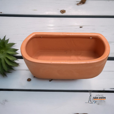 Chậu Treo Tường Gốm Đất Nung Hình Chữ Nhật Tròn