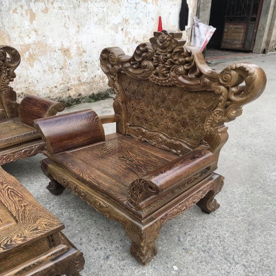 Bộ Bàn Ghế Hoàng Gia Gỗ Mun Đuôi Công