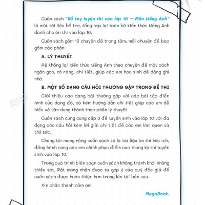 Sổ Tay Luyện Thi Vào Lớp 10 Môn Tiếng Anh _Mega
