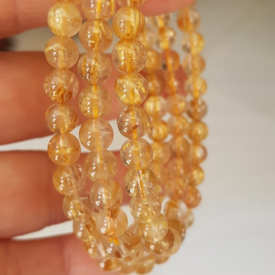  Vòng thạch anh tóc vàng tự nhiên trong bóng đẹp size hạt 5mm - 6mm các Chị em nữ đeo kiểu quấn 3 vòng tay màu vàng tươi sáng bóng chuẩn hợp nữ mệnh kim thổ  thủy đeo quyến rũ xinh đẹp trẻ trung may mắn đặc biệt tốt sức khỏe công việc tài lộc rẻ đẹp ạ