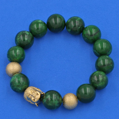 Chuỗi đeo tay Cẩm Thạch Sơn Thủy 14 ly - Vòng tay Phật A Di Đà hạt inox VCTDNNLVHB14 - hợp mệnh Mộc, mệnh Hỏa - Vòng đeo tay size lớn