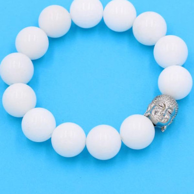 Chuỗi tay san hô trắng 14 ly - cẩn hạt Như Lai trắng VSHTNLT14 - hợp mệnh Kim, mệnh Thủy