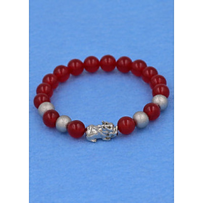 Chuỗi đeo tay thạch anh đỏ 8 ly - cẩn Tỳ Hưu inox bạc VTAOTHTB8 - hợp mệnh Hỏa, mệnh Thổ