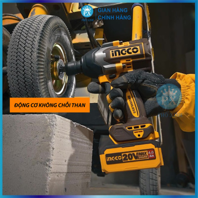 Máy siết bulong INGCO 850NM xe ô tô xe máy xe tải tháo mở ốc bulong pin KHÔNG CHỔI THAN CIWLI2085 kèm 1 sạc 2 pin 4ah