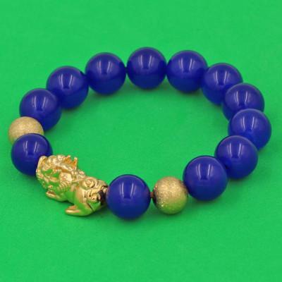 Vòng đeo tay Thạch Anh Tím 12 ly - cẩn Tỳ Hưu Phong Thủy inox vàng VTAITHHBV12 - hợp mệnh Hỏa, mệnh Thổ