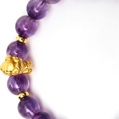 Vòng tay đá thạch anh tím charm tuổi hợi bạc mạ vàng 24K 8mm mệnh hỏa, thổ - Ngọc Quý Gemstones