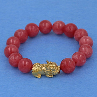 Chuỗi đeo tay ngọc tủy hồng 12 ly - cẩn Tỳ Hưu inox vàng VNTHTHV12 - hợp mệnh Hỏa, mệnh Thổ