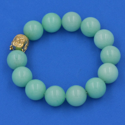 Vòng tay đá Ngọc Bích xanh 14 ly cẩn hạt Phật A Di Đà inox vàng VGBXNLV14 - hợp mệnh Mộc, mệnh Hỏa