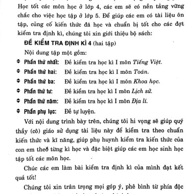 Đề Kiểm Tra Định Kỳ Tiếng Việt - Toán- Khoa Học- Lịch Sử -Địa Lí 4 - Tập 1