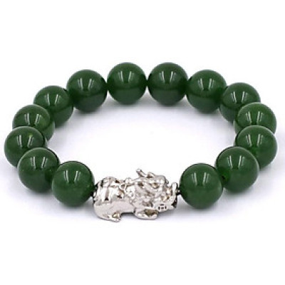 Chuỗi đeo tay thạch anh xanh rêu 12 ly - cẩn Tỳ Hưu inox VTAXRTHT12 - hợp mệnh Hỏa, mệnh Mộc