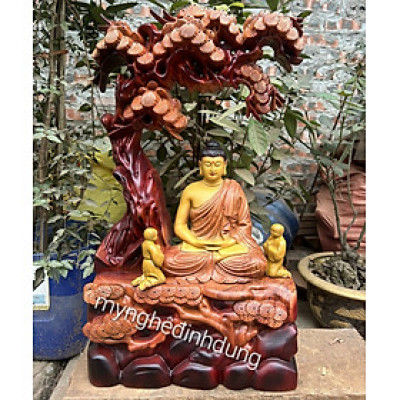 TƯỢNG PHẬT THÍCH CA NGỰ GỐC CÂY TÙNG BẰNG GỖ HƯƠNG ĐÁ SƠN PU GIẢ CỔ KT CAO 50×31×15CM
