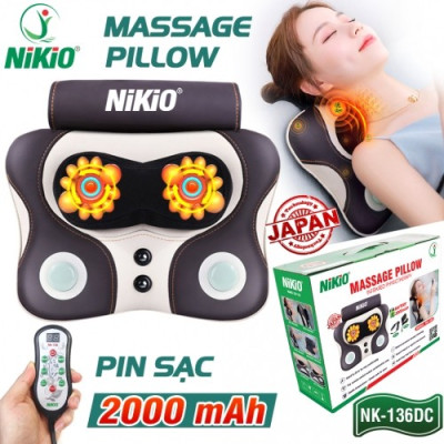 Máy (Gối) Massage Đấm Bóp Cổ Vai Gáy Nikio NK-136AC - Con Lăn 3D Xoa Bóp Chuyên Sâu Kết Hợp Hồng Ngoại Trị Liệu Đau Mỏi Cổ, Hỗ Trợ Mát Xa Lưng