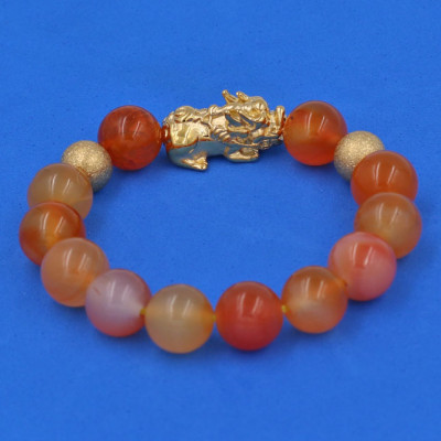 Vòng tay Mã Não Cam 12 ly - cẩn Tỳ Hưu Phong Thủy inox vàng VMNCTHHBV12 - hợp mệnh Hỏa, mệnh Thổ