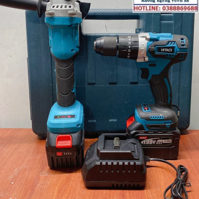 Bộ Combo 2 Máy Gồm Máy Khoan Pin Và Máy Mài Pin Dùng Pin 15 Cell 199V Lõi Đồng Không Than - Tặng Hộp Đựng - Bảo Hành 12 Tháng