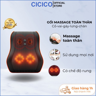 Gối massage cổ vai gáy, Máy massage lưng hồng ngoại trị liệu 16 đầu bi massage cùng chế độ rung