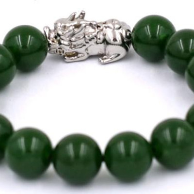 Chuỗi đeo tay thạch anh xanh rêu 12 ly - cẩn Tỳ Hưu inox VTAXRTHT12 - hợp mệnh Hỏa, mệnh Mộc